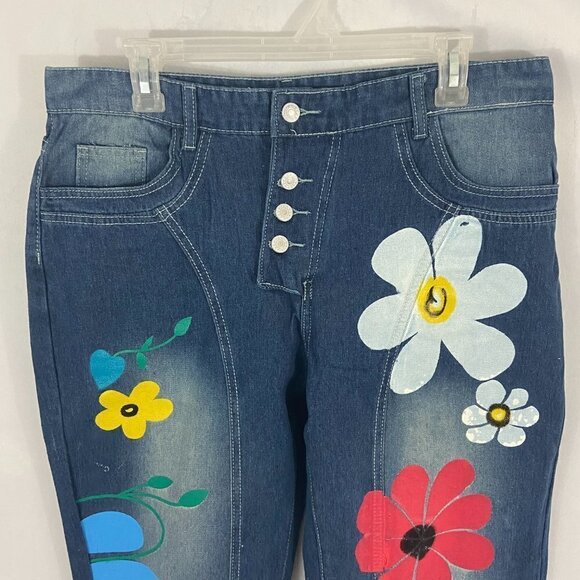 Misslook Women's  Floral Jeans Straight Leg High Rise Button Fly Sz XL (36 x 31) - Picture 3 of 9